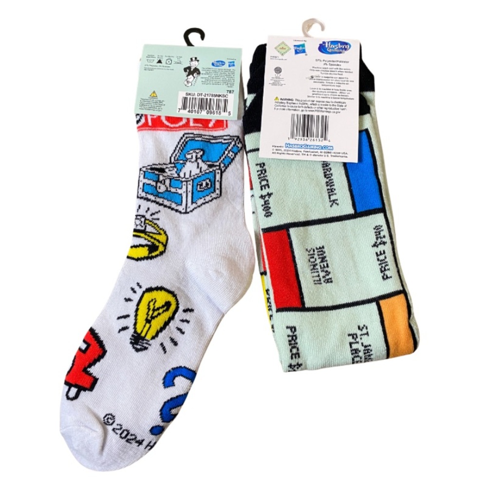 2 Pairs of Nostalgic Monopoly Board Game Crew Socks Unisex Size 6-12 - Picture 2 of 4